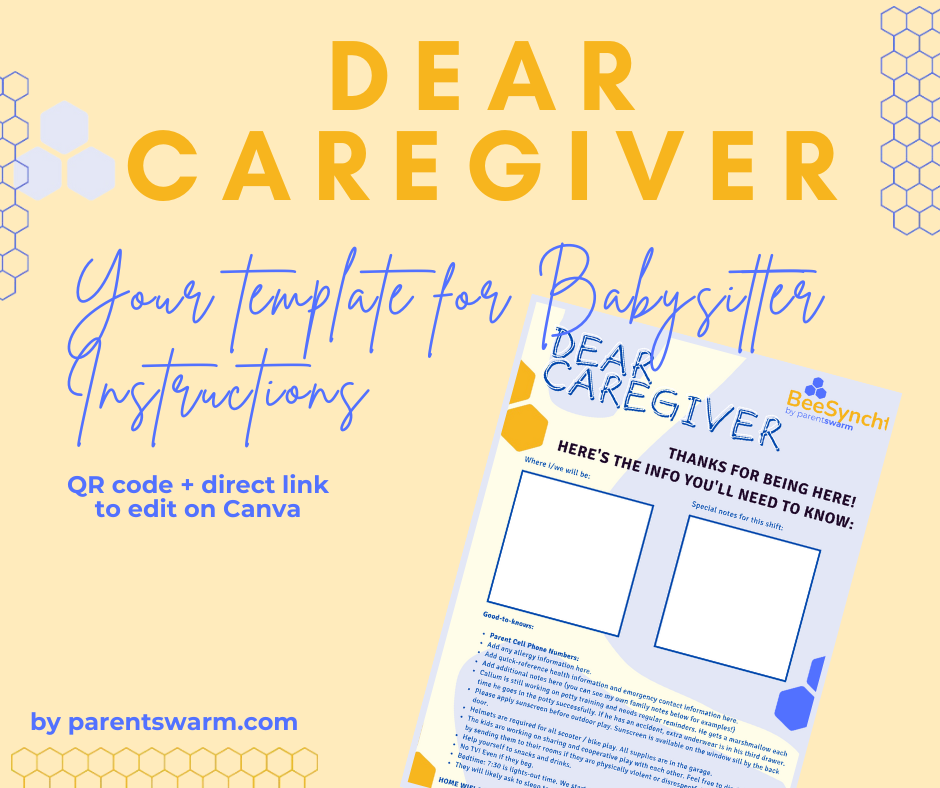 Dear Caregiver - Quick Reference Info Sheet Template